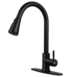 Klabb Single Handle High Arc Pull Out Kitchen Faucet, Matte Black Single Handle Brass Pull-Out Faucet with Pull Down Sprayer & Deck Plate, Durable & Easy to Install for Kitchen Sink,Laundry Rv Bar