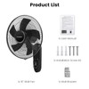 Fanspex 16" Wall Mounted Fan with Auto-oscillation, Timer, Adjust Wind