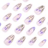 Flower Press on Nails Short Almond Purple French Tip Fake