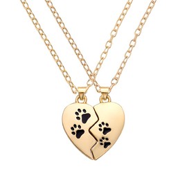 Best Friend Matching Necklaces for 2 Cat Dog Lover Gift Bestie Sisters Pet Paw Print Necklace Couple Long Distance Relationship Gifts for Wife Husband Bf Gf Heart Broken Necklace