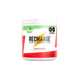 Be Better RECHARGE PLUS, Electrolitos Con 25g De Carbohidratos y 50mg Cafeína En Polvo 20 Porciones, Sabor Sandía, 560 g