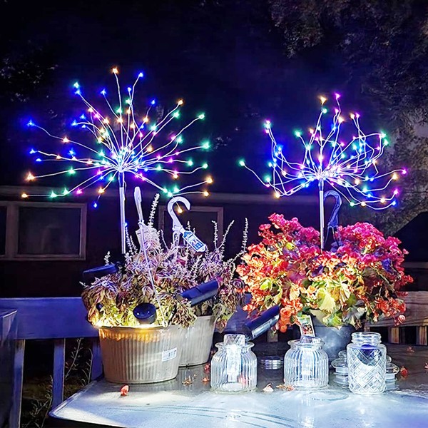 Honche Solar Garden Lights, 2 Pack IP65 Waterproof Solar Outdoor Lights Decorative with 2 Modes Multi-Color Firework Lights for Christmas Pathway Parties Farmhouse Garden Courtyards Porch Decor