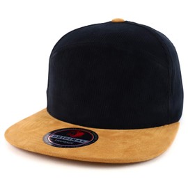 Trendy Apparel Shop Plain Corduroy Textured Suede Flat Bill Snapback Cap, Black Tan, One Size