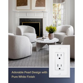 ZILLSEA Pure White Decorator Outlet Covers, Decorative Sunken Pearls Switch Plates, 4-Pack Metal Wall Plates for Receptacle, GFCI Outlet, Dimmer Switch, 1 Gang, 3.15''*4.88'', Midsize
