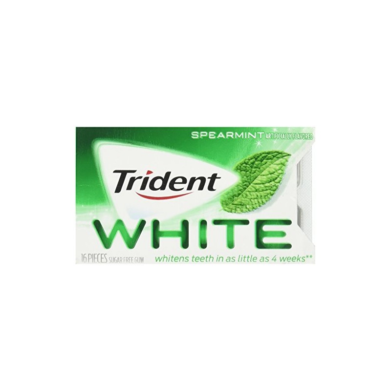 Trident White Sugar Free Spearmint Gum, 16 Count (Pack of