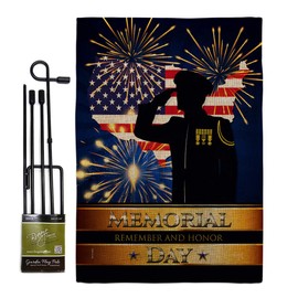 Breeze Decor Honor Patriotic Burlap Garden Flag Set with Stand Memorial Day Armed Forces Military Veteran United State American House Decoration Banner Small Yard Gift Double-Sided, Made in USA