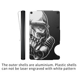 WUWTINGT Cool Skull White Helmet Aluminum Wallet for Men with Engraved Finish Metal Money Clip RFID Blocking Minimalist Slim Credit Card Holder