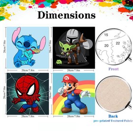 KOJEFCV 4 Pack Cartoon Paint by Number for Kids-Paint by Numbers for Kids Ages 4-8-12, DIY Paints with Numbers Easy Acrylic Oil Painting Kits for Home Wall Decor (8X8inch)