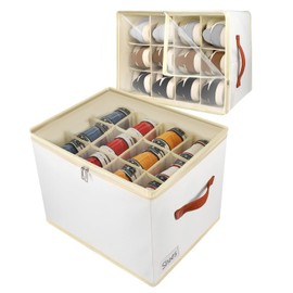 Patinao 2 Pack Shoe Storage Box Organizer for Closet - 24 Cell Space Saver Shoes Containers Bin with Clear Lids Stackable, Can Fit Ottoman, Foldable Shoe Rack Cabinet Cubby for Wardrobe