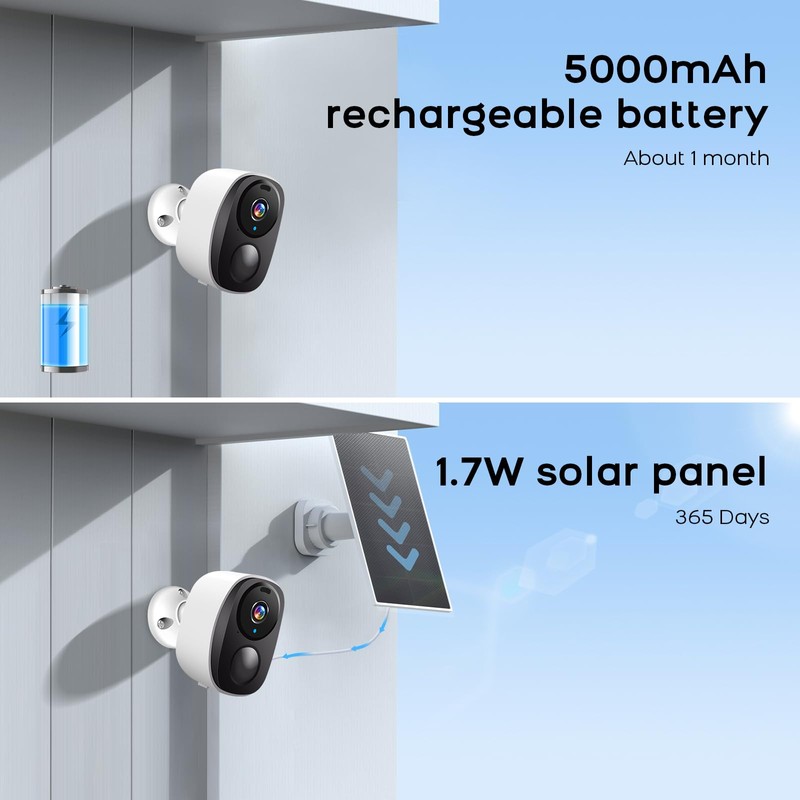 PGST Solar Home Security Cameras Wireless Outdoor,2K HD 360°View No