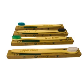 Green Orbit Cepillos de Dientes de Bambu, Pack de 10, Cerdas Multicolores, Vegano, Ecologico (Blanco, Adulto)