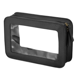 PATIKIL Clear Makeup Bag, Waterproof Travel Toiletry Bag with Zipper Cosmetic Organizer Case Portable Storage Carry on Pouch with Zipper for Women Men, Black