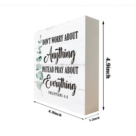 Christian Sign, Wooden Box Sign Desk Decor, Inspired Scripture Decor Sign, Farmhouse Rustic Table Art, Religious Artwork for Home Decor, Cheer Up Gifts, Don't Worry about Anything - Philippians 4:6