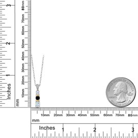 Gem Stone King 925 Silver and 10K Yellow Gold Round Sky Blue Aquamarine Black Diamond and White Moissanite Pendant Necklace For Women (0.52 Cttw, Gemstone March Birthstone, with 18 Inch Chain)