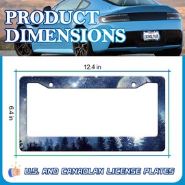 HCSS 2PCS Galaxy Forest License Plate Frames Blue Galaxy Moon Stars License Plate Holder Stainless Steel Auto Parts Rust-Proof Waterproof Car Decorative Tag Frames for Standard US 12x6 Inch