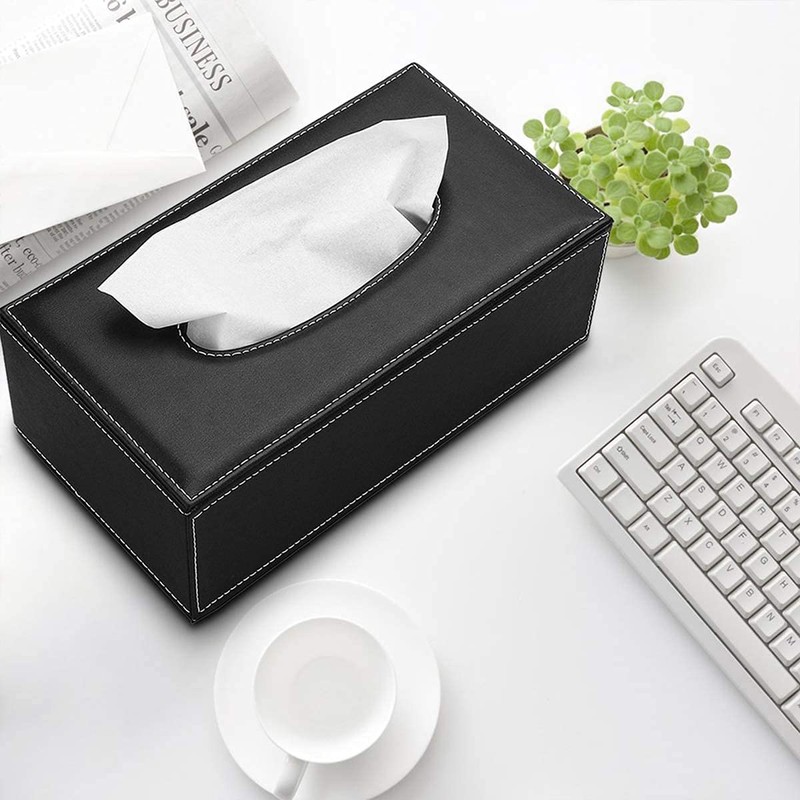 Uandhome Leather Tissue Box, Black Rectangle Tissue Paper Holder Box