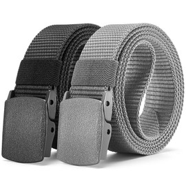 MACBORO 2-Pack Tactical Nylon Military Web Belt - TSA Approved Non-Metal Nickel Free Hypoallergenic Plastic Belt Buckles