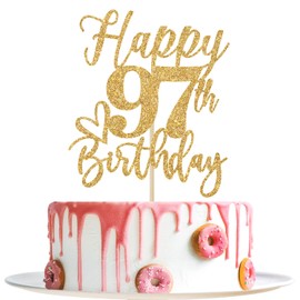 Decoración para tartas de 97 cumpleaños, decoraciones de 97 cumpleaños para hombres/mujeres, saludos a 97 años, 97 fabulosos, suministros para fiesta de feliz cumpleaños 97 con purpurina dorada