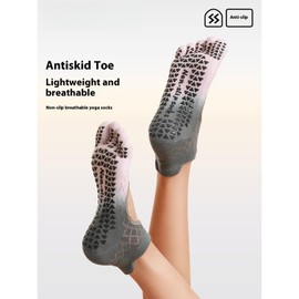 svlftecon Women Yoga Pilates Socks with Grips Non Slip Full Toe Ankle Socks Series 12, Gradual Peach Gray, Gradual Purple Gray, Small