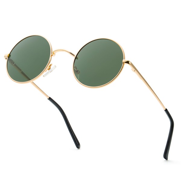 HENGOSEN Round-Sunglasses Polarised Circle-Sunglasses for-Men-Women: Retro Metal Hippie Sun Glasses