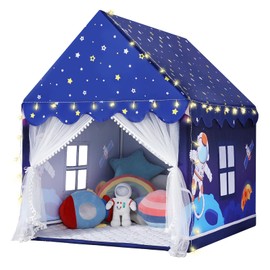 Wilwolfer Space Kids Tent Indoor: with Mat, Star Lights - Kids Play Tent Space Toys for Toddlers - Bedroom Decorations Astronaut Toys Rocket Ship (Blue)