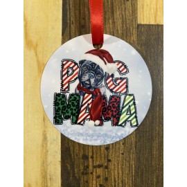 Handmade Black pug mama Christmas ornament