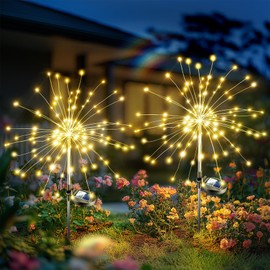 Anordsem Solar Lights Outdoor Waterproof: 2 Pack Garden Light - Bendable Copper Wire with 120 LED Firework Beads - DIY Warm Fun Decoration for Yard Patio - Twinkle Sparkler Gifts for Women Wife