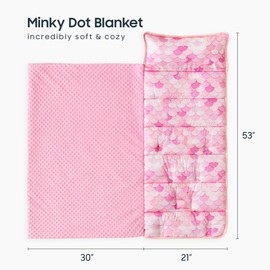 Wake In Cloud - Toddler Nap Mat with Pillow and Minky Fleece Blanket, for Kids Boys Girls in Daycare Preschool Kindergarten, Roll Up Sleeping Bag, Mermaid Scales Pink, Standard Size