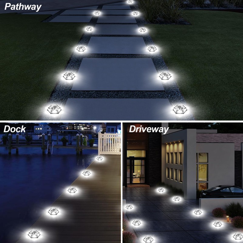 CREPOW Solar Dock Lights Driveway Deck Lights - 12 Packs