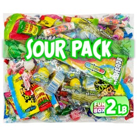 Fun Flavors Box Sour Bulk Candy, 32 Ounce Variety Pack, Fun Size Mix, Individually Wrapped Candy, Party Favor Bag Gift Idea, Pinata Stuffers
