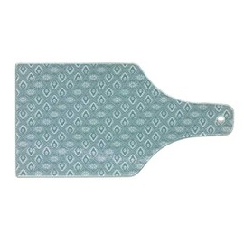Ambesonne Abstract Cutting Board, Floral Patterns in Japanese Style Symmetrical Snowflake Motifs, Decorative Tempered Glass Cutting and Serving Board, Wine Bottle Shape, Pale Teal Cadet Blue