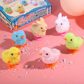 Auvitaya Easter Wind Up Chicken Toys, 4pcs Cute Plush Jumping Bunny Toy Hopping Animals Clockwork Windup Rabbit for Kids Birthday Gift Party Favors Christmas Goody Bag Fillers Prizes Treasure Box