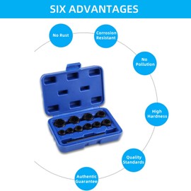 YWHWXB 11pcs Impact Bolt & Nut Remover Set with Solid Storage Case,9-19mm Nut Extractor Twist Socket Tool for Damaged Bolt Screw Nut Tool Set Including a Punch Rod