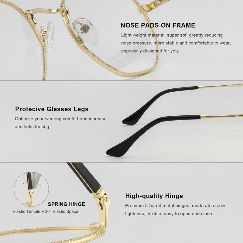 RB.Pilot Classic Square Polygon Reading Glasses for Men Women Light