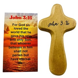 Westmon Works John 3:16 Hand Held Wooden Comfort Cross Prayer Set with Holy Card