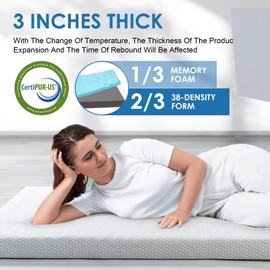 KingChii CertiPUR-US Memory Foam Camping Mattress, Portable Roll Up Travel Car Camping Mattress Sleeping Pad & Floor Mattress, Cot Mattress Guest Bed for Sleepover (Twins/75 * 38 * 3 inch)