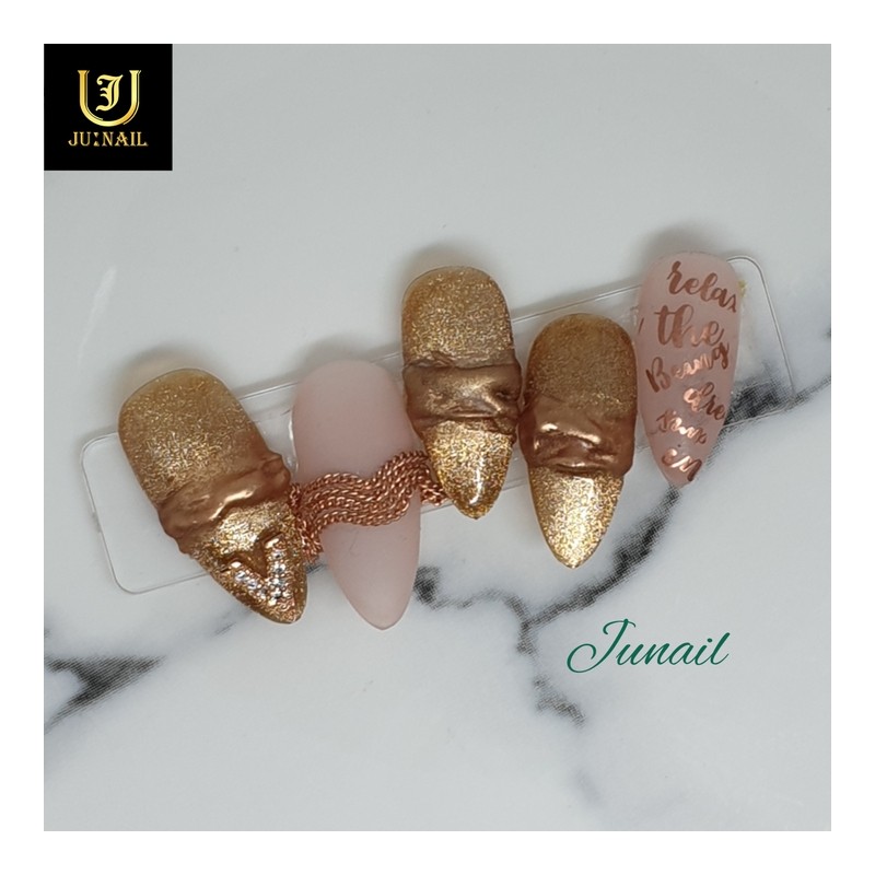3D Gold Lettering Handmade Nail Tips - Short Stiletto /