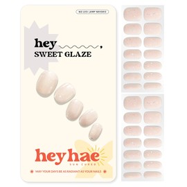 Heyhae Semi Cured Gel Nail Strips Salon Quality - Hey, Sweet Glaze | No UV Light Needed | Salon Quality, Easy Apply & Remove | 28 Strips, 1 Prep Pad, Nail File, Wooden Stick | Pink Beige