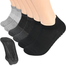 KOOOGEAR 3 Pairs Non Slip Yoga Pilates Socks for Women Men Anti-slip Pilates Fall Prevention Socks for Ballet,Pilates,Hospital,Barre (UK, Numeric, 8, 11, Regular, Regular, Black/DarkLight/LightGrey)