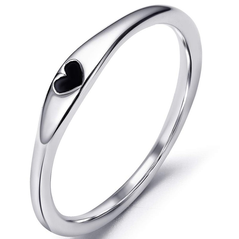 Stainless Steel Heart Shape Classical Wedding Band Stackable Ring (Silver
