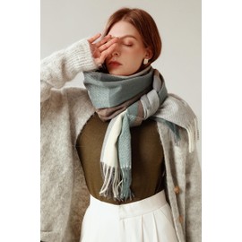 EONPOW Women's Winter Tartan Wraps Long Spinning Tassel Shawl Stole Warm Scarf, Green and brown