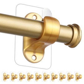 ANDGOO 10 Pack No Drill Curtain Rod Holders, Self Adhesive Curtain Rod Brackets, No Drilling, No Nail Heavy Duty Stick on Rod Hooks Bedroom, Bathroom, Livingroom, Kitchen (Gold)