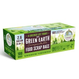 Green Earth Compostable Small Kitchen Food Scrap Waste Bags, Compost Bin Compatible, 2.6 Gallon, 10 Liter, 300-Count, 0.71 Mil Thickness, ASTM D6400, US BPI and Europe OK Compost Home Certified, USA