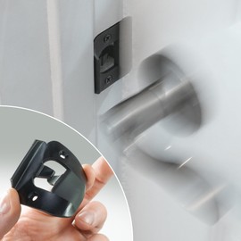 Enhanced Door Silencer Strike Plate with Adhesive Bump Stops - Flexible, Noise Eliminating Solution for Loud Doors No Modifications Install, Stops Slamming Noises (1, Black)