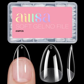 AILLSA Medium Almond Nail Tips Soft Gel Half Matte Acrylic Nail Tips Clear Gelly Full Cover Pre-Filed Press on Nail tips Fake Nails For Extentions Manicure Salon Home DIY 216PCS 12 Sizes