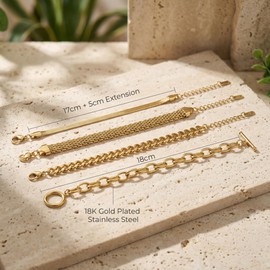 RINHOO Gold Chain Bracelets Set for Women - Trendy Paperclip Snake Link Layered Bracelets 18K Gold Plated Stainless Steel Stackable Wrist Jewelry Aesthetic Preppy Gifts (Gold-Style 1, 4)