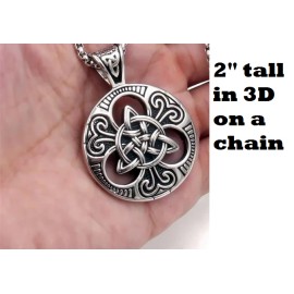 Fashion Jewelry Large VIKING CELTIC KNOT SUN WHEEL Pendant 26" 925 Sterling Silver Necklace Men