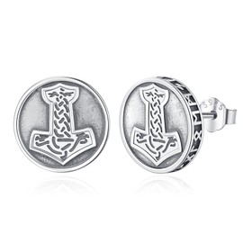Eusense Viking Stud Earrings Thor's Hammer Earrings 925 Sterling Silver Viking Mjölnir Earrings Viking Thor's Earrings Jewelry for Men Boys Women Unisex