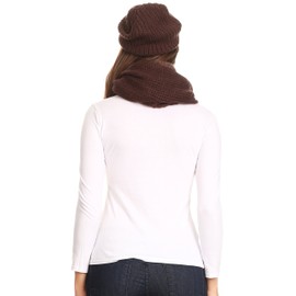 Sakkas 16139 - Balencia Cool Girl Long Wide Soft Fur Lined Infinity Scarf Beanie Hat Set - Chocolate - OS