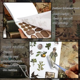 Prstincol Vintage Aesthetic Washi Stickers and Papers for Scrapbooking, 40 Sheets Ephemera Book for Art Journaling with Flower Butterfly Beauty Theme Stickers and Decoupage Papers for Junk Journal